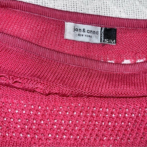Jon & Anna New York Pink Chevron Crochet Knit Short Sleeve Top Lightweight S/M - Picture 5 of 8